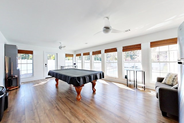 1625 Windsor Dr, Waycross, GA 31501 - game room featuring pool table, a ceiling fan, wood finished floors, and visible vents