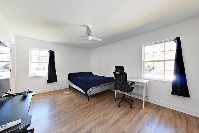 1625 Windsor Dr, Waycross, GA 31501 - bedroom with wood finished floors, a ceiling fan, baseboards, and multiple windows