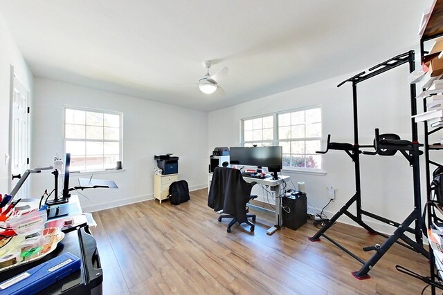 1625 Windsor Dr, Waycross, GA 31501 - office featuring baseboards, wood finished floors, and ceiling fan
