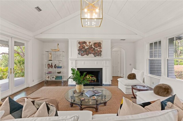 kitchen with built in refrigerator, gas cooktop, wooden ceiling, stainless steel microwave, and recessed lighting