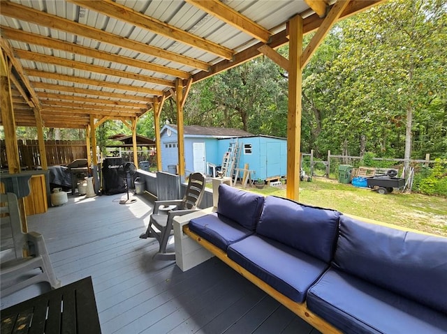 300 Crestview Dr, Woodbine, GA 31569 - wooden terrace featuring an outdoor hangout area