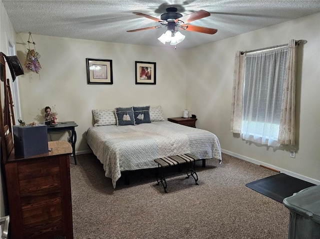300 Crestview Dr, Woodbine, GA 31569 - bedroom with carpet, a textured ceiling, ceiling fan, and baseboards