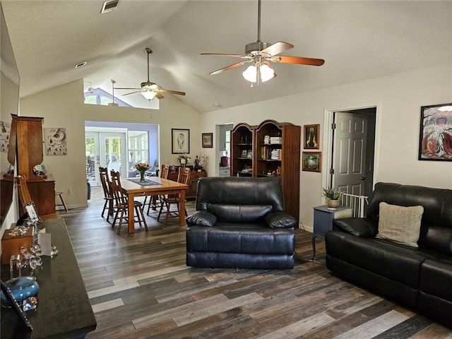 300 Crestview Dr, Woodbine, GA 31569 - living area with ceiling fan, wood finished floors, and lofted ceiling