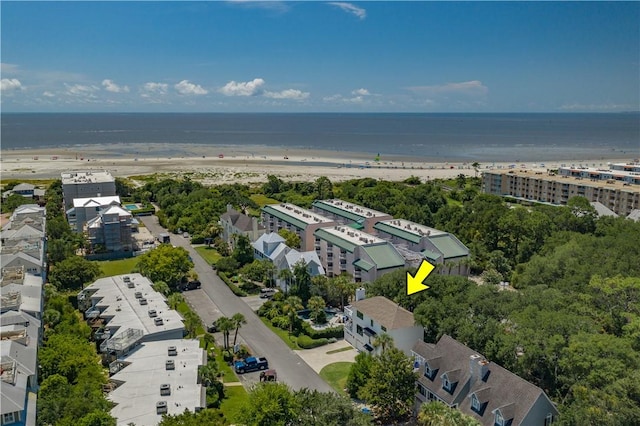 aerial view with a beach view and a water view