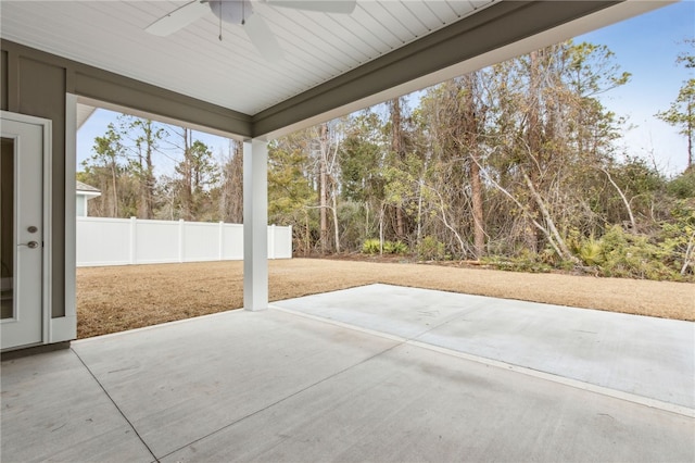 view of patio featuring ceiling fan