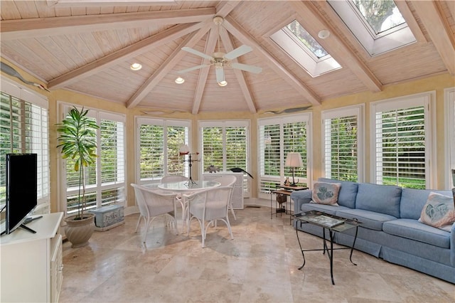 sunroom featuring wooden ceiling and plenty of natural light