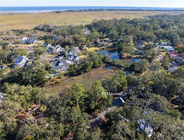 bird's eye view featuring a water view