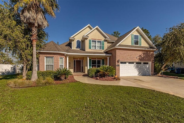 43 Coral Cv, Brunswick, GA 31523 - traditional home featuring brick siding, concrete driveway, an attached garage, and a porch