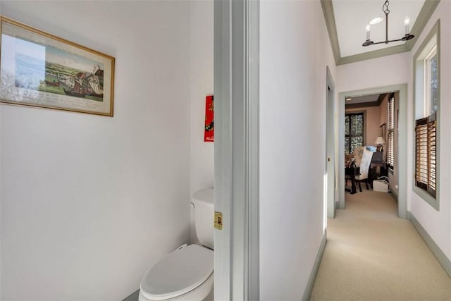 113 Cabretta Island Cir, Brunswick, GA 31520 - bathroom with crown molding, toilet, baseboards, and a chandelier
