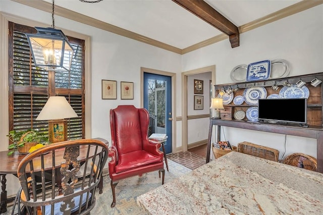 113 Cabretta Island Cir, Brunswick, GA 31520 - office space featuring a wealth of natural light, beamed ceiling, crown molding, and baseboards