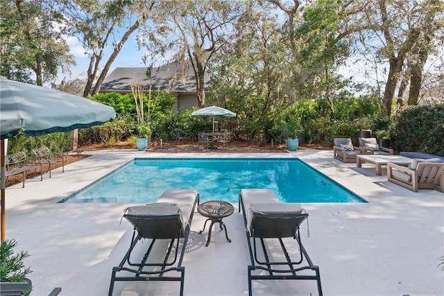 outdoor pool featuring a patio