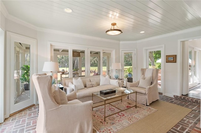 sunroom with wooden ceiling