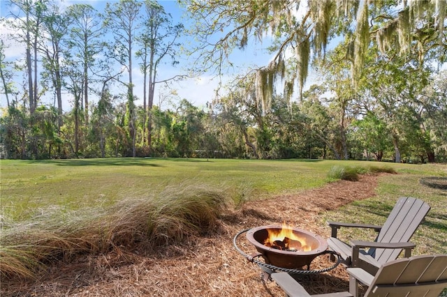 view of yard with an outdoor fire pit