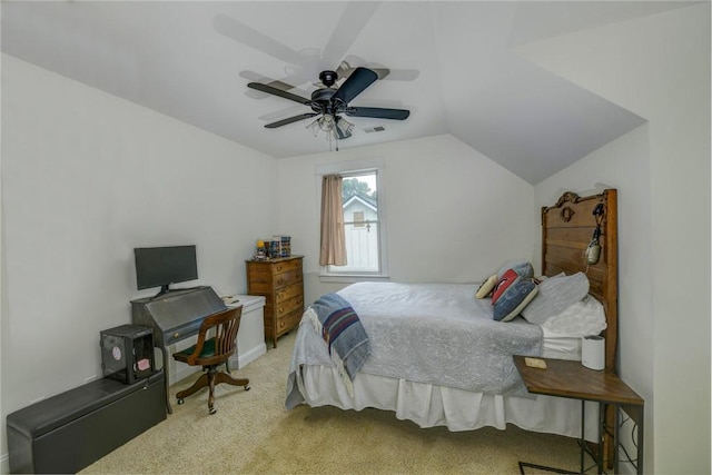 109 Mooring Ln, Saint Marys, GA 31558 - bedroom with carpet flooring, vaulted ceiling, and a ceiling fan