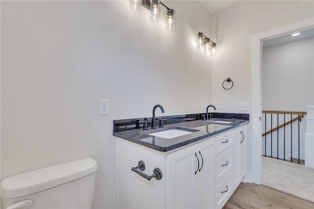 bathroom featuring vanity, hardwood / wood-style flooring, and toilet