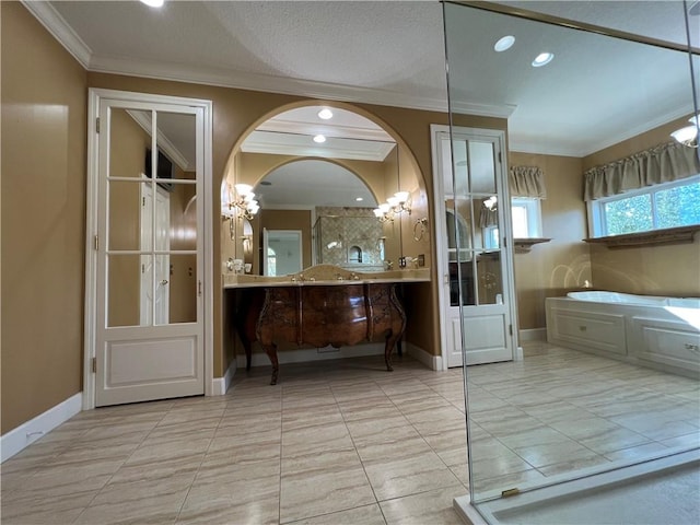 bathroom featuring vanity and crown molding