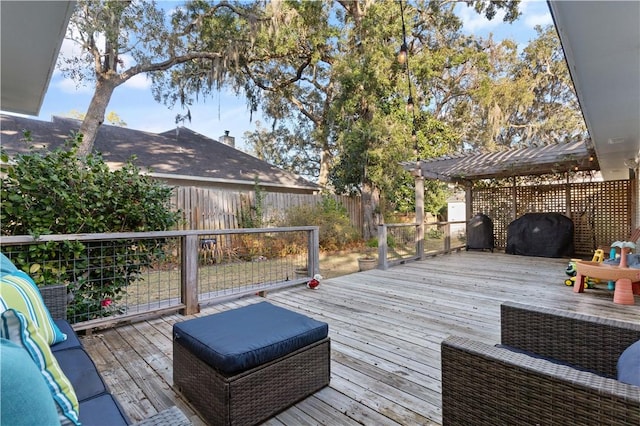 wooden terrace with a pergola