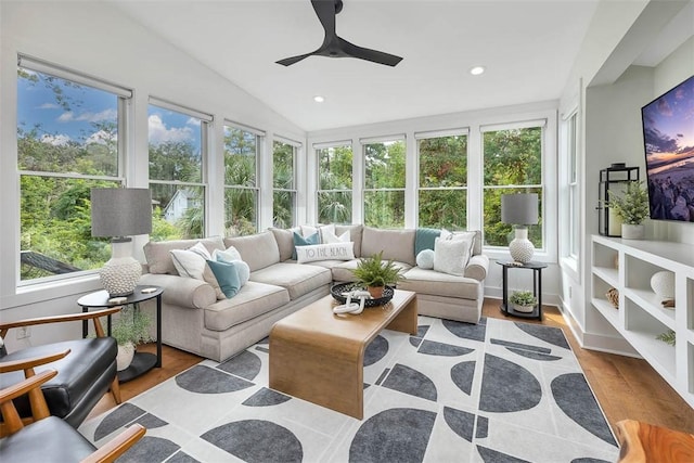10 Fern Ln, Saint Simons Island, GA 31522 - sunroom / solarium featuring healthy amount of natural light, lofted ceiling, wood finished floors, and recessed lighting