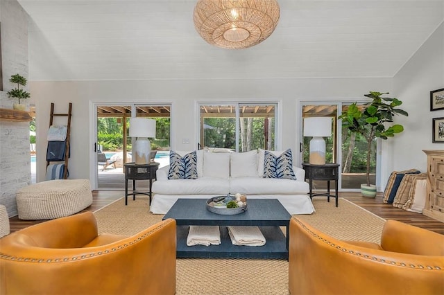 19 Wimbledon Ct, Saint Simons Island, GA 31522 - living room with wood finished floors and lofted ceiling