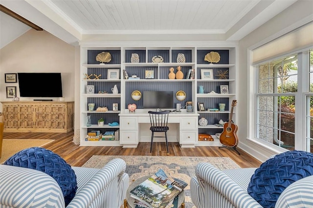19 Wimbledon Ct, Saint Simons Island, GA 31522 - office featuring healthy amount of natural light, ornamental molding, wood finished floors, and built in desk