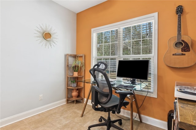 tiled home office with baseboards