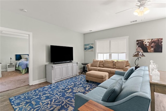 1616 Ashantilly Dr, Darien, GA 31305 - living area featuring wood finished floors and ceiling fan