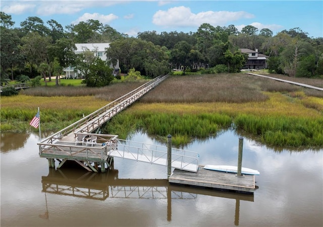 dock area with a water view