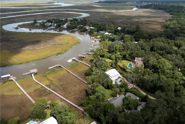 aerial view featuring a water view