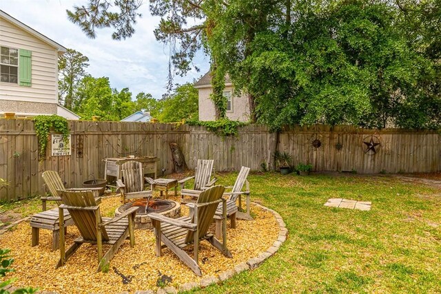 103 Travellers Way, Saint Simons Island, GA 31522 - fenced backyard with a fire pit