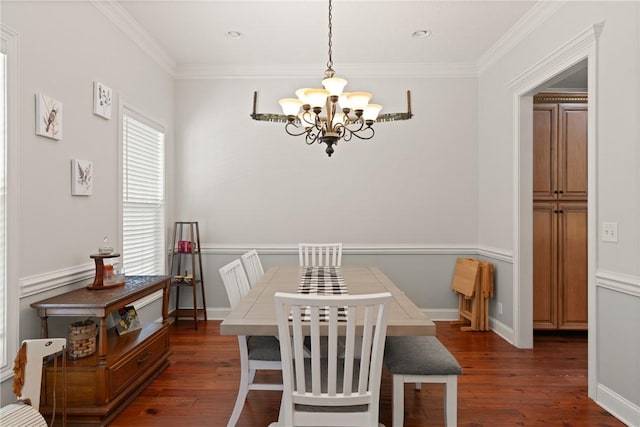 11 Bice Ct, Waverly, GA 31565 - dining room with a chandelier, dark wood-style flooring, and ornamental molding