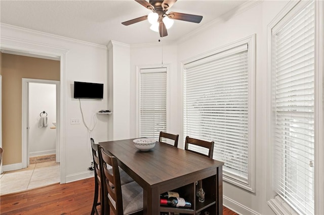 11 Bice Ct, Waverly, GA 31565 - dining area with light wood-type flooring, ceiling fan, and ornamental molding
