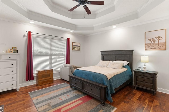 11 Bice Ct, Waverly, GA 31565 - bedroom with wood finished floors, a tray ceiling, ornamental molding, ceiling fan, and recessed lighting