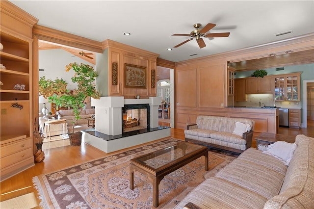 kitchen with dishwasher, a center island, lofted ceiling, decorative light fixtures, and wood ceiling