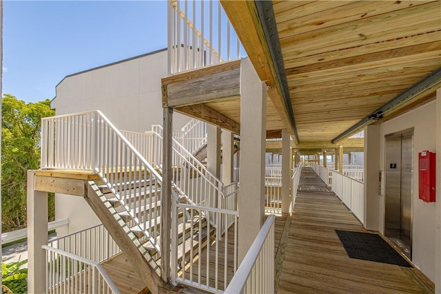 wooden terrace with elevator