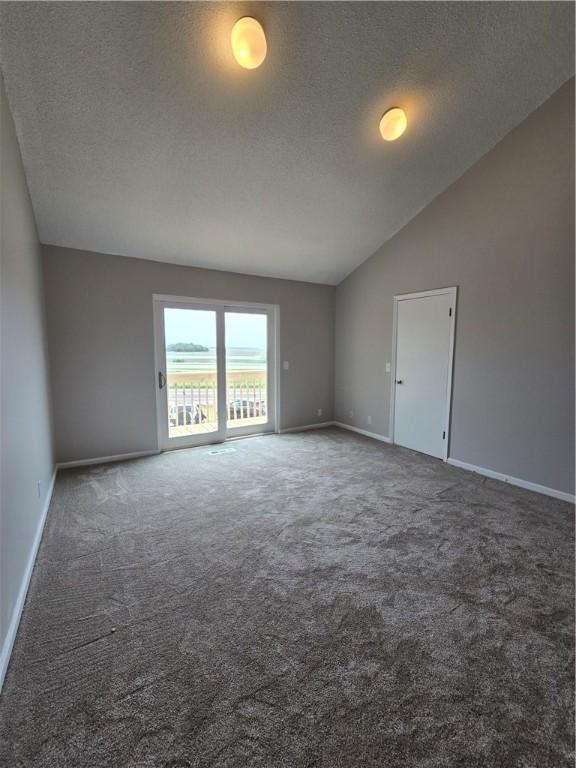 900 Lanier Blvd Unit 6, Brunswick, GA 31520 - empty room featuring carpet flooring, vaulted ceiling, and a textured ceiling