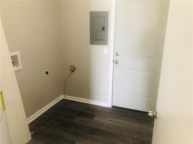 900 Lanier Blvd Unit 6, Brunswick, GA 31520 - laundry room with electric panel, dark wood-style floors, hookup for a washing machine, and hookup for an electric dryer