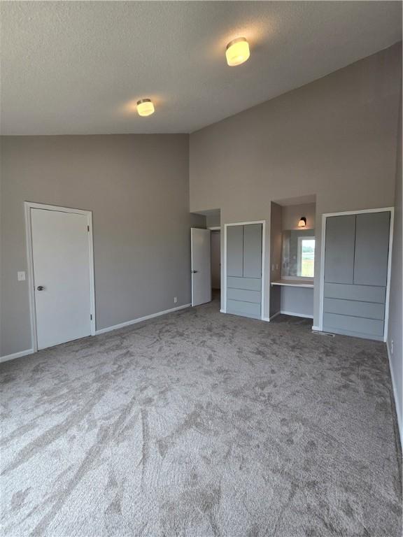 900 Lanier Blvd Unit 6, Brunswick, GA 31520 - unfurnished bedroom with carpet flooring, a textured ceiling, and high vaulted ceiling