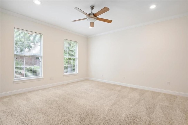340 Oak Grove Island Dr, Brunswick, GA 31523 - spare room with crown molding, light carpet, ceiling fan, and recessed lighting