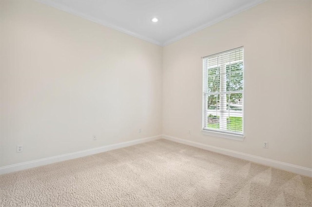 340 Oak Grove Island Dr, Brunswick, GA 31523 - unfurnished room with light colored carpet, ornamental molding, and recessed lighting