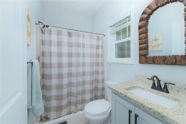 bathroom featuring vanity, toilet, and a shower with curtain