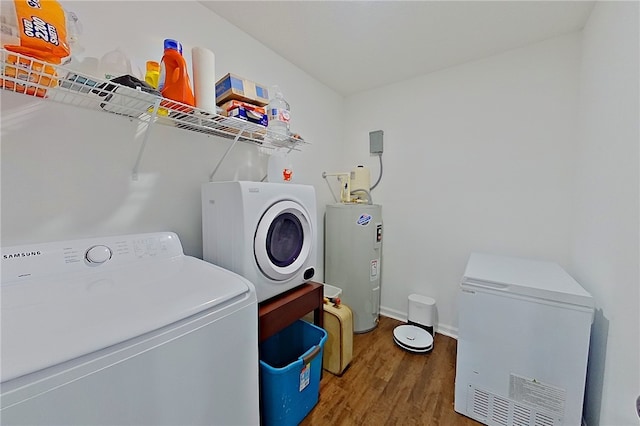 4718 Otter Creek Cir, Blackshear, GA 31516 - washroom featuring water heater, independent washer and dryer, and wood finished floors