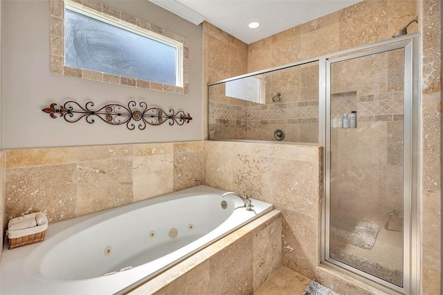 bathroom featuring plus walk in shower