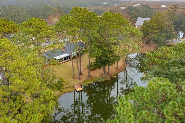 aerial view with a water view