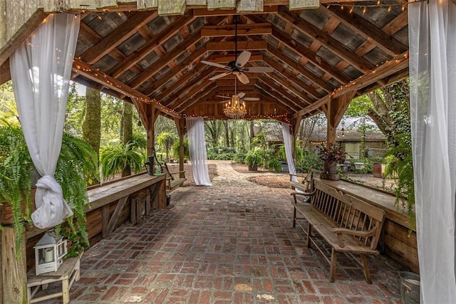 view of patio / terrace with ceiling fan and a gazebo