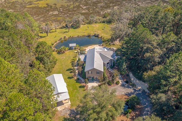 aerial view featuring a water view