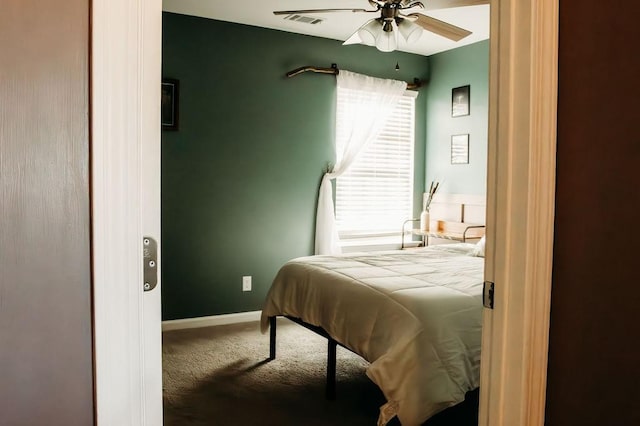 272 NE Whippoorwill Way, Ludowici, GA 31316 - bedroom featuring baseboards, carpet flooring, ceiling fan, and visible vents