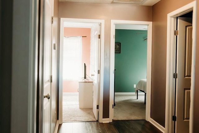 272 NE Whippoorwill Way, Ludowici, GA 31316 - hallway featuring baseboards, dark wood-style flooring, and visible vents