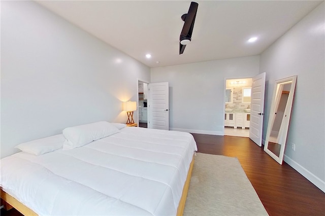 3935 Memorial Dr, Waycross, GA 31503 - bedroom featuring dark wood-style flooring, recessed lighting, a ceiling fan, and baseboards