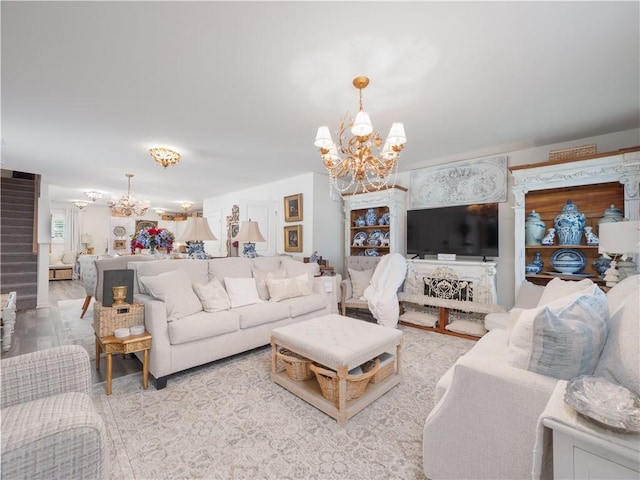 138 Mohr Club Dr, Darien, GA 31305 - living room featuring a chandelier and wood finished floors
