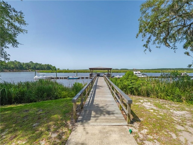 138 Mohr Club Dr, Darien, GA 31305 - dock area featuring a water view and a gazebo